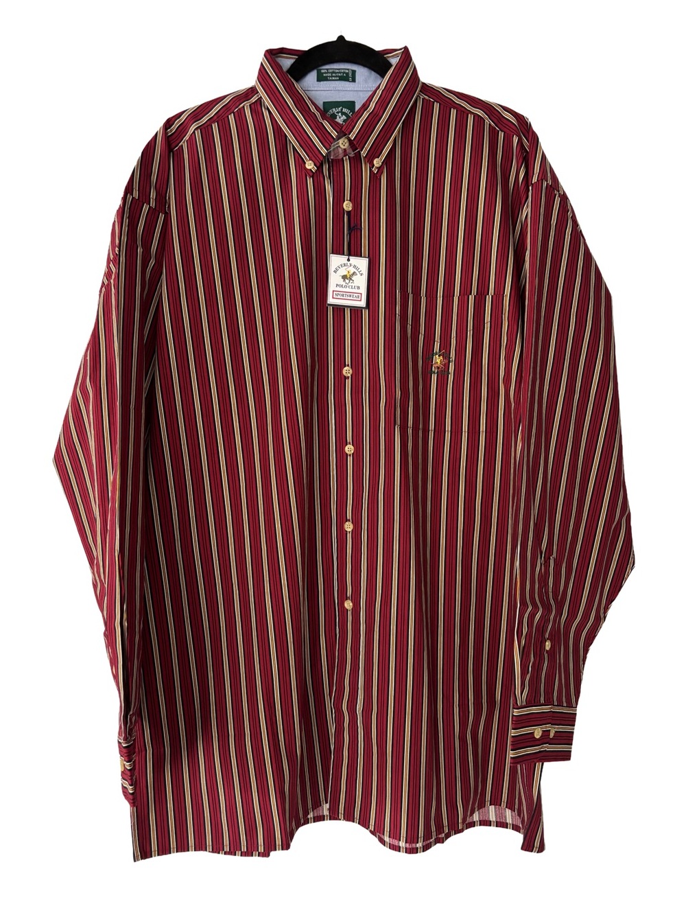 VTG Beverly Hills Polo Club NWT Multi Stripe Button Down Shirt Red